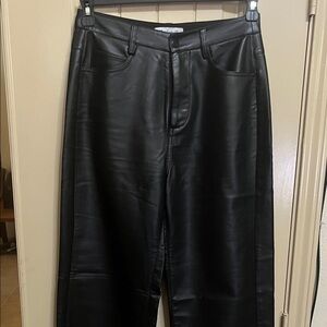 Wayf Faux Leather Black Wide Leg Pants